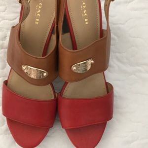 Coach wedge sandal - coral w/saddle leather sz 10